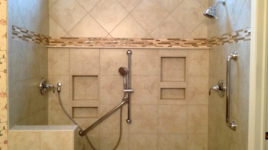Accessible shower with grab bars using universal design